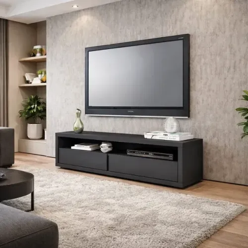 Rack tv Preto 2 gavetas
