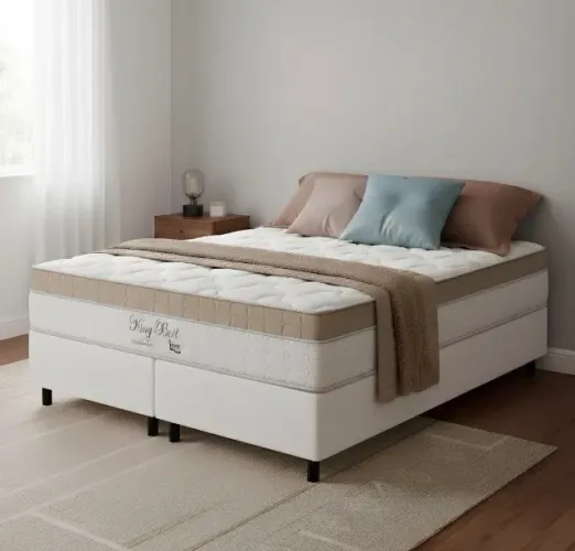 Cama Box Queen Confort Prime D28 Molas Ensacadas com Base Branca
