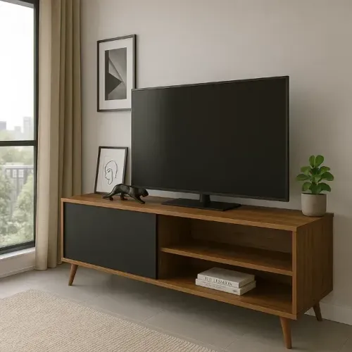 Rack aparador para sala ou cozinha com pés de madeira para tv até 43 polegadas + FRETE GRA