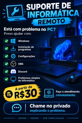 SUPORTE DE INFORMÁTICA REMOTO Está com problema no PC? Posso ajudar com: ? Windows ? In
