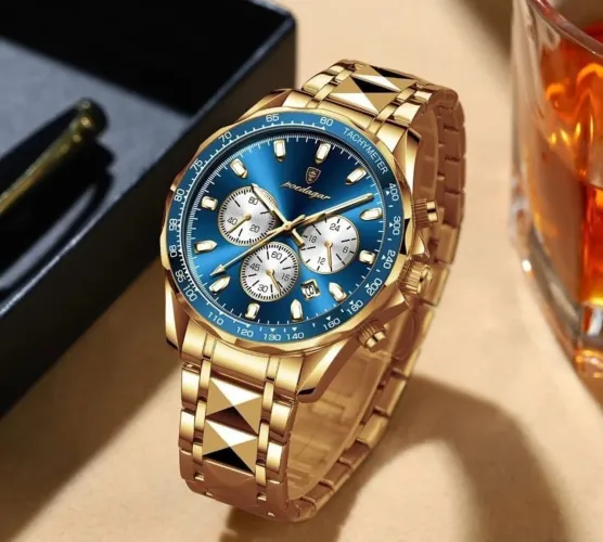 Relógio Masculino Dourado Poedagar Novo 
