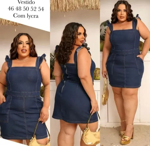 Vestido Jeans Plus Size com Lycra - 46 ao 54