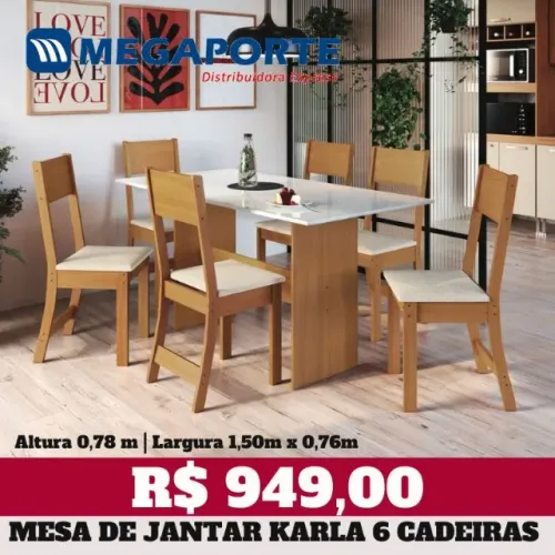Mesa de Jantar 1,50m Conjunto 6 Cadeiras (Novo) Entrega Grátis!