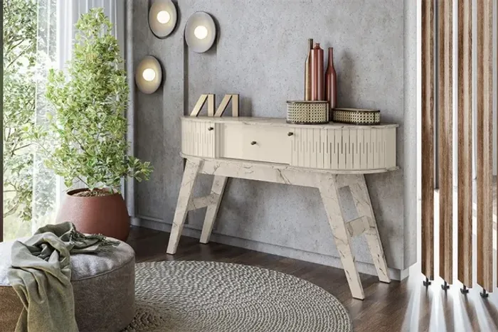 Aparador Estoril 2P1G Calacata.Off White Até 12x - Frete Grátis