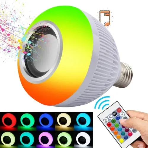Lâmpada Luz Led RGB Com Música Caixa Som Bluetooth Musica