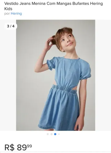 Vestido Jeans Fino Hering com mangas bufantes