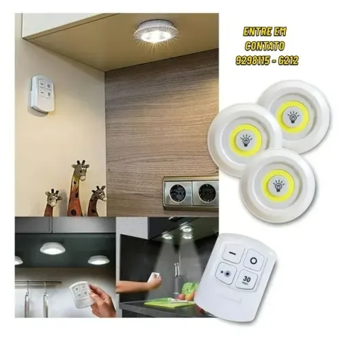 Kit 3 luminárias Led-Spot sem fio com controle remoto-Entregas 9h as 22h