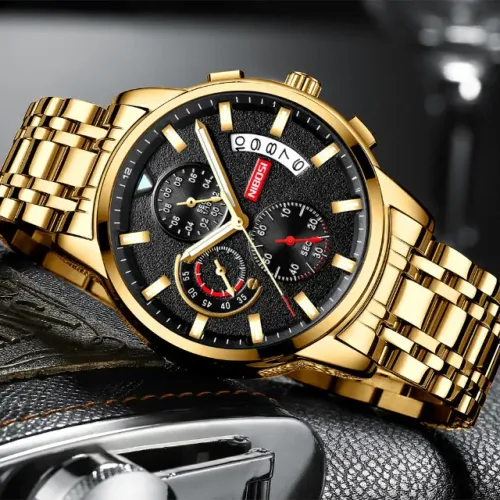 Relógio Masculino Nibosi 2358 Luxo Anti Risco Safira Novo