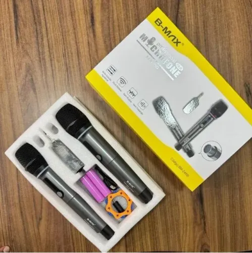Kit 2 Microfones Sem Fio Dinâmicos Com Painel B-Max BM-248B
