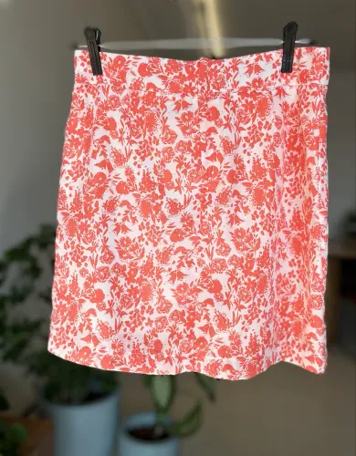 Saia P/M Estilo Farm Floral Laranja Cintura Alta Cortelle