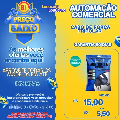 Cabo Força Energia Tripolar 3 Pinos Tipo Fonte Notebook Tv