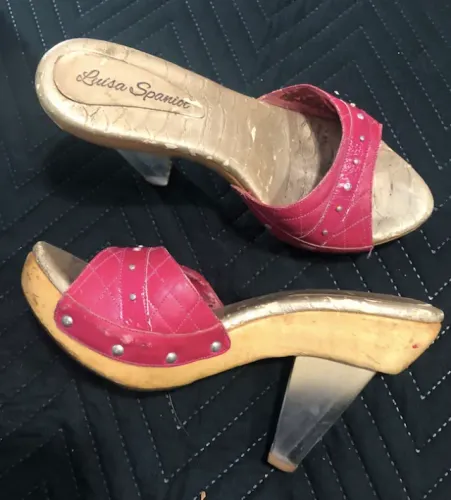 Tamanco 35 Vintage Luisa Spaniol - Rosa, Salto Acrílico 7,5cm - Y2K Retro