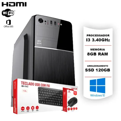 Muito rápido PC Novo CPU i3 3.40Gzhz 8Gb Ssd128GB Win10Pro + Office Garantia 12 meses, vem