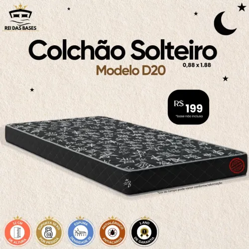 Colchão Solteiro D20 - Conforto e Qualidade *!