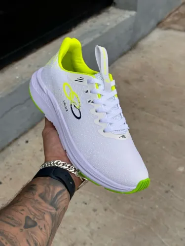 Tênis Olympikus VeloZ Branco com detalhes em Verde Neon