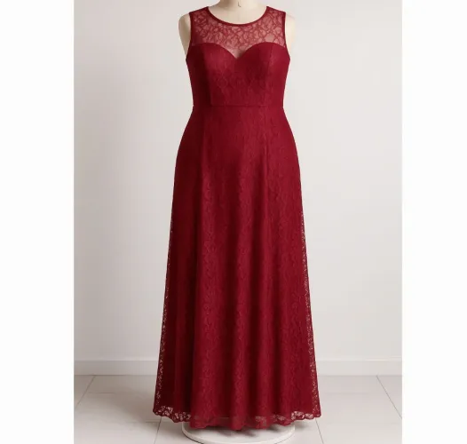Vestido de Festa Longo Bordô Rendado 