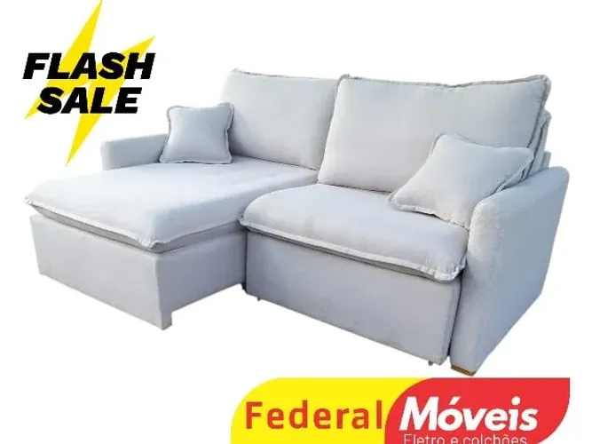 Sofá Cama 2,24m Linho OFF WHITE 18cm MAIS VENDIDO
