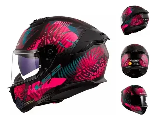 Capacete Ls2 Ff808 Stream 2 Jungle Preto Rosa Fosco Feminino