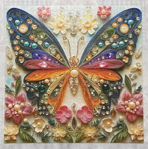 Quebra-cabeça - Borboleta em pedraria - Temu - 1000 peças - montado 1x