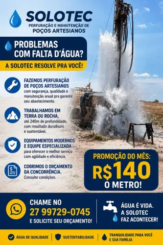 Poço Artesiano furado na Rocha