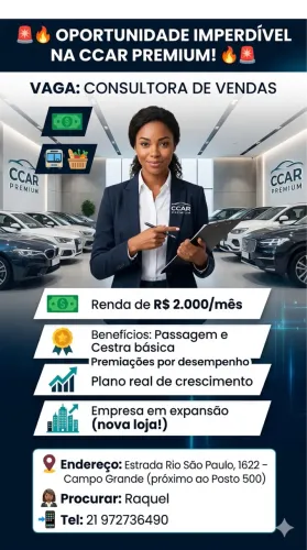 VAGA PARA CONSULTORA DE VENDAS EM CAMPO GRANDE 