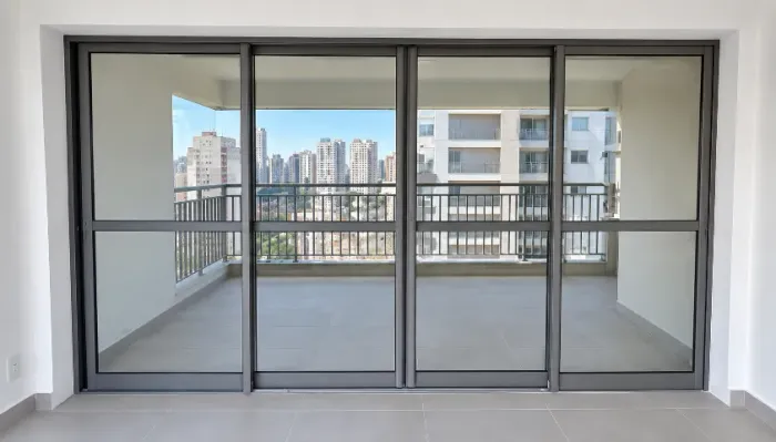 Porta Balcão 3,80x2,10m Cinza 4 folhas NOVA