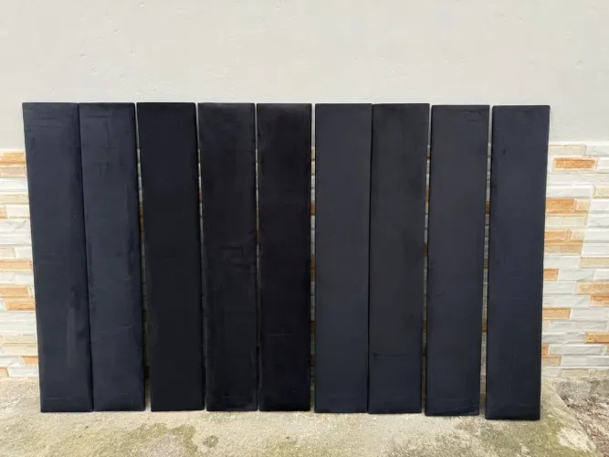 Cabeceira Estofada Modular Preta - 10 Peças