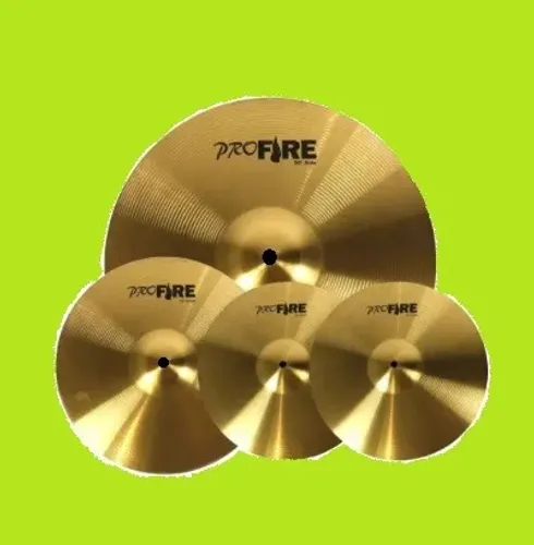 Kit de 4 Pratos Bateria Pro Fire Alloy Profire 14, 16, 20  Dourado
