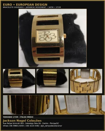RELÓGIO EURO FEMININO BRACELETE DOURADO RETANGULAR 17CM EU2035 ORIGINAL
