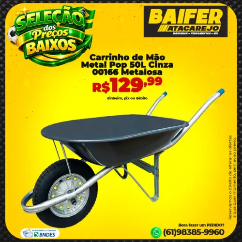 Carrinho de Mão 50 Litros Metal POP PC3 Cinza Metalosa