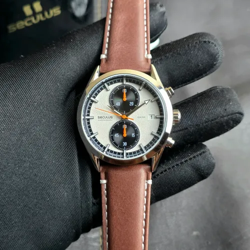 Relógio Seculus Chrono 40mm couro marrom panda 77307G0SVNC5