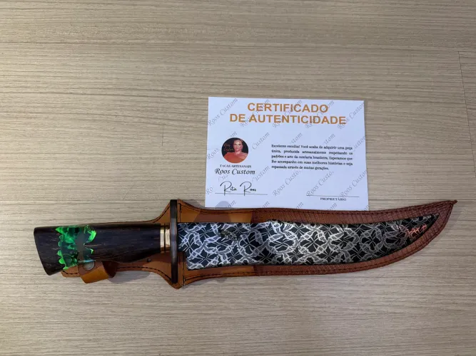 Faca Damasco padrão mosaico floral estilo coroa de Cristo. Nova e Impecável