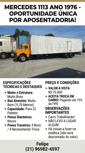 Caminhão 1113 baú de 11.70