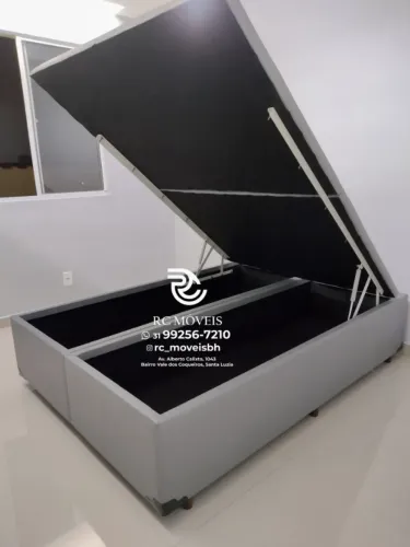 Cama box completa Baú Super King 1.93x2.03 Bipartido Blindado com Pistão a Gás