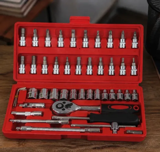 Kit Jogo de Soquetes 46 Peças com Chave Catraca Reversível e Maleta