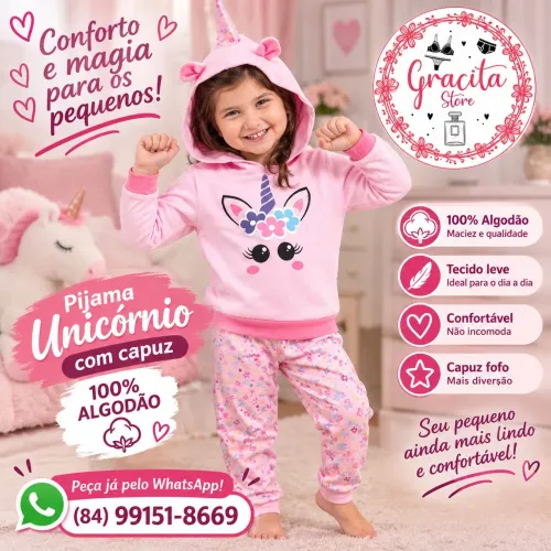 Pijama Unicórnio 100% com Capuz