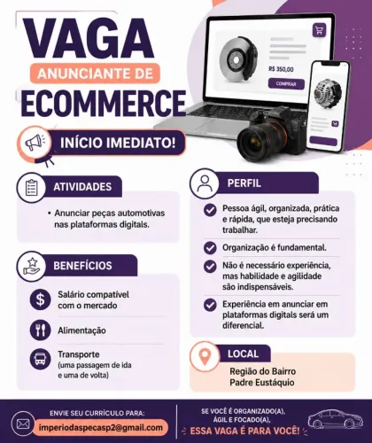 VAGA DE EMPREGO ANUNCIANTE DE E-COMMERCE