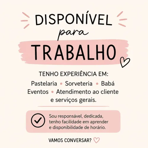 Disponível para Trabalho e Diárias
