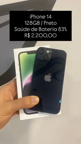 Seminovo: iPhone 14 128GB / Preto / Saude de Bateria 83% - Loja Fisica