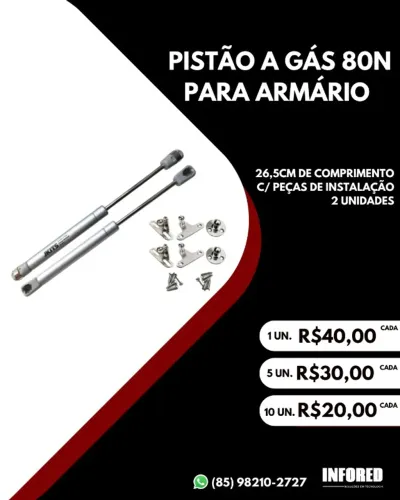 Pistão a gás 80N para armário