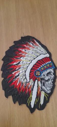 Patchs Bordados Indio Caveira Red Skin en alto relevo e reflectivos.