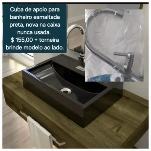 Cuba de apoio para banheiro esmaltada - cor preta NOVA