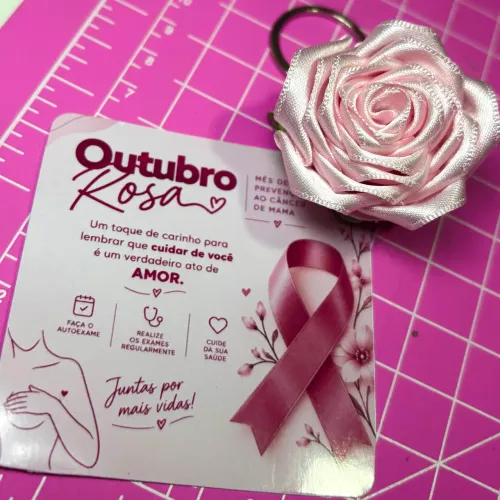 Outubro Rosa (Card + Chaveiro Rosa de Cetim)