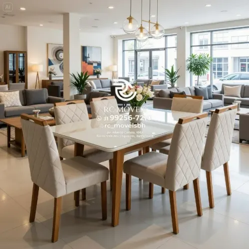 Conjunto Mesa de Jantar com 6 Cadeiras Madeira Tampo Vidro Laqueado 1,70x0,90 Natural