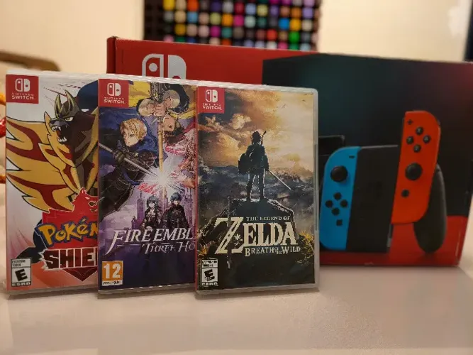 Nintendo Switch Neon Completo + 3 Jogos Originais + Caixa
