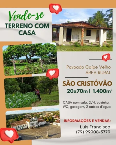 Vendo terreno com casa no Caípe Velho (São Cristovão)