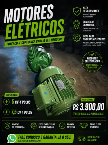 Motores Elétricos 5 CV e 7,5 CV - 4 Polos - Excelente Estado