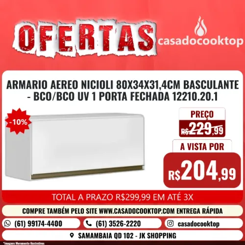 ARMARIO AEREO NICIOLI 80X34X31,4CM BASCULANTE - BCO/BCO UV 1 PORTA FECHADA 12210.20.1