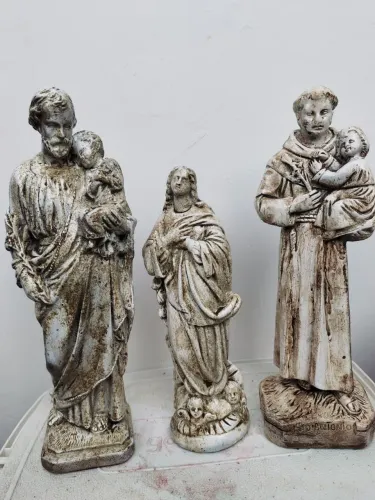 Raridade! Trio de Imagens Sacras em Gesso Antigo (Década de 60) - Coleção e Devoção