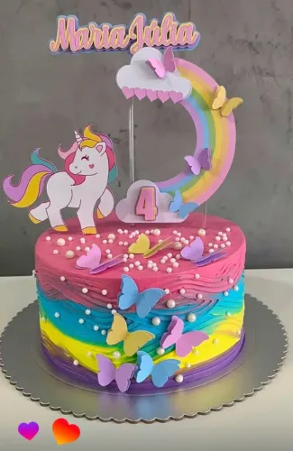 Topo de bolo Unicórnio Arco Íris 